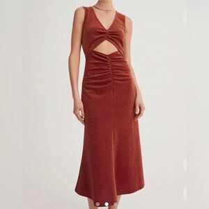 Hansen + Gretel Farrah Cut-Out Knit Midi Dress Sz Small NEW in Amber Sparkly